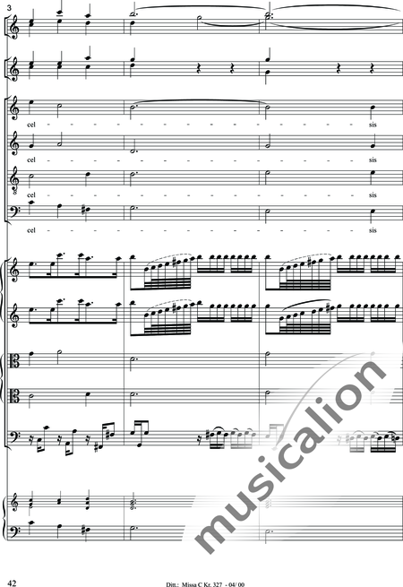 Dittersdorf, Karl Ditters von: "Solemn Mass" in C - Solo>sop/alt/ten/bass+Choir>SATB+Oboe 2+Bassoon+Hn2+[Org+Cnt]+[Vln2+Vla2+Vlc+Db]:42