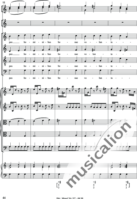 Dittersdorf, Karl Ditters von: "Solemn Mass" in C - Solo>sop/alt/ten/bass+Choir>SATB+Oboe 2+Bassoon+Hn2+[Org+Cnt]+[Vln2+Vla2+Vlc+Db]:44