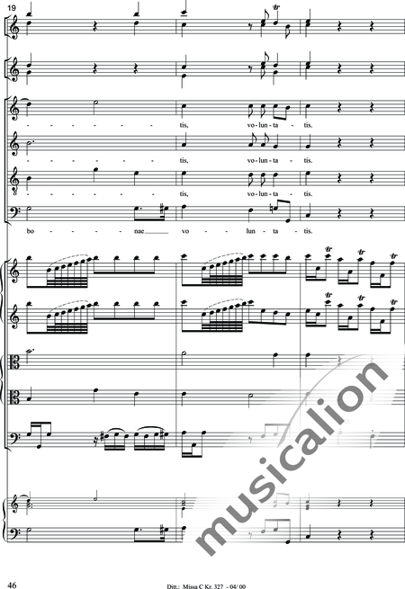 Dittersdorf, Karl Ditters von: "Solemn Mass" in C - Solo>sop/alt/ten/bass+Choir>SATB+Oboe 2+Bassoon+Hn2+[Org+Cnt]+[Vln2+Vla2+Vlc+Db]:46