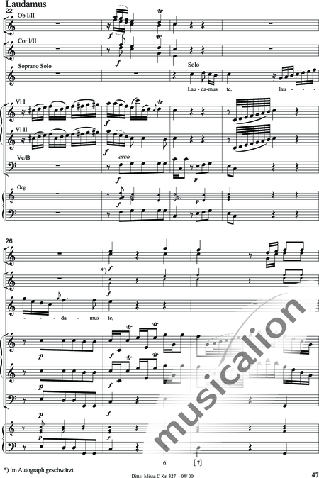 Dittersdorf, Karl Ditters von: "Solemn Mass" in C - Solo>sop/alt/ten/bass+Choir>SATB+Oboe 2+Bassoon+Hn2+[Org+Cnt]+[Vln2+Vla2+Vlc+Db]:47