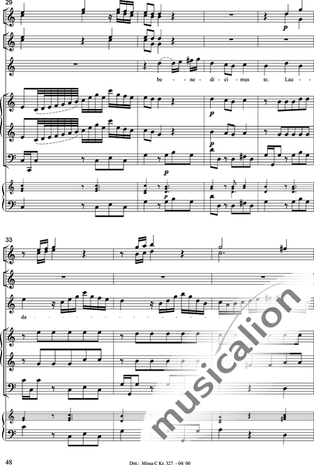 Dittersdorf, Karl Ditters von: "Solemn Mass" in C - Solo>sop/alt/ten/bass+Choir>SATB+Oboe 2+Bassoon+Hn2+[Org+Cnt]+[Vln2+Vla2+Vlc+Db]:48