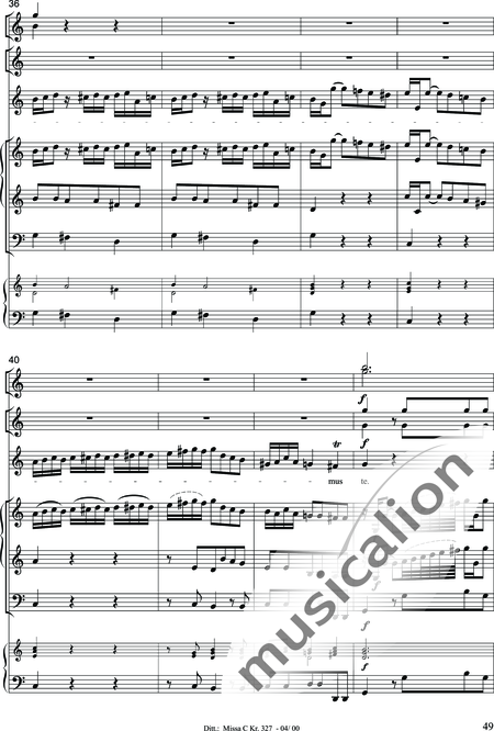 Dittersdorf, Karl Ditters von: "Solemn Mass" in C - Solo>sop/alt/ten/bass+Choir>SATB+Oboe 2+Bassoon+Hn2+[Org+Cnt]+[Vln2+Vla2+Vlc+Db]:49