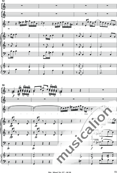 Dittersdorf, Karl Ditters von: "Solemn Mass" in C - Solo>sop/alt/ten/bass+Choir>SATB+Oboe 2+Bassoon+Hn2+[Org+Cnt]+[Vln2+Vla2+Vlc+Db]:51