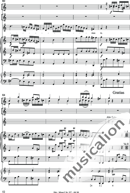 Dittersdorf, Karl Ditters von: "Solemn Mass" in C - Solo>sop/alt/ten/bass+Choir>SATB+Oboe 2+Bassoon+Hn2+[Org+Cnt]+[Vln2+Vla2+Vlc+Db]:52