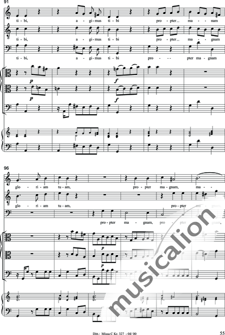 Dittersdorf, Karl Ditters von: "Solemn Mass" in C - Solo>sop/alt/ten/bass+Choir>SATB+Oboe 2+Bassoon+Hn2+[Org+Cnt]+[Vln2+Vla2+Vlc+Db]:55