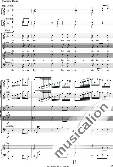Dittersdorf, Karl Ditters von: "Solemn Mass" in C - Solo>sop/alt/ten/bass+Choir>SATB+Oboe 2+Bassoon+Hn2+[Org+Cnt]+[Vln2+Vla2+Vlc+Db]:57