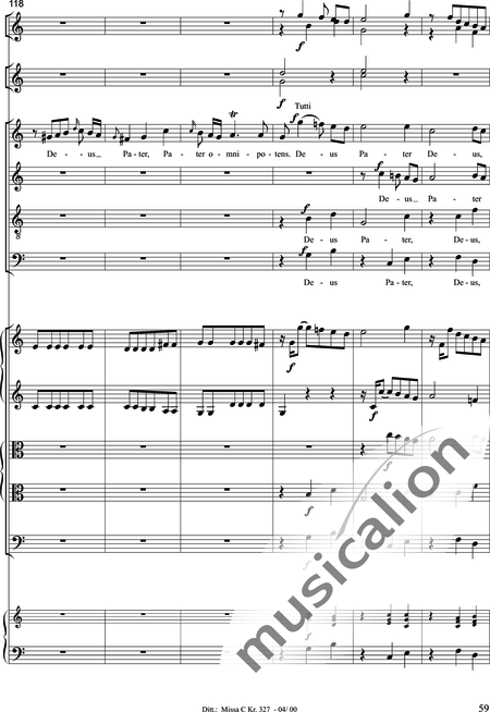 Dittersdorf, Karl Ditters von: "Solemn Mass" in C - Solo>sop/alt/ten/bass+Choir>SATB+Oboe 2+Bassoon+Hn2+[Org+Cnt]+[Vln2+Vla2+Vlc+Db]:59