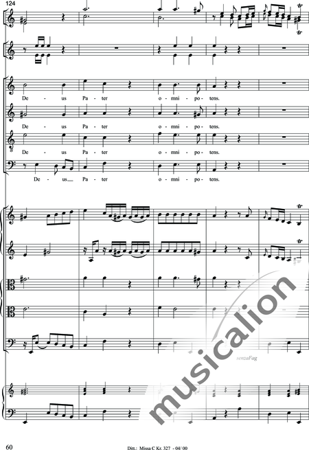Dittersdorf, Karl Ditters von: "Solemn Mass" in C - Solo>sop/alt/ten/bass+Choir>SATB+Oboe 2+Bassoon+Hn2+[Org+Cnt]+[Vln2+Vla2+Vlc+Db]:60