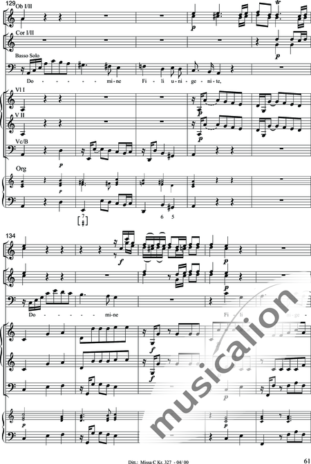Dittersdorf, Karl Ditters von: "Solemn Mass" in C - Solo>sop/alt/ten/bass+Choir>SATB+Oboe 2+Bassoon+Hn2+[Org+Cnt]+[Vln2+Vla2+Vlc+Db]:61