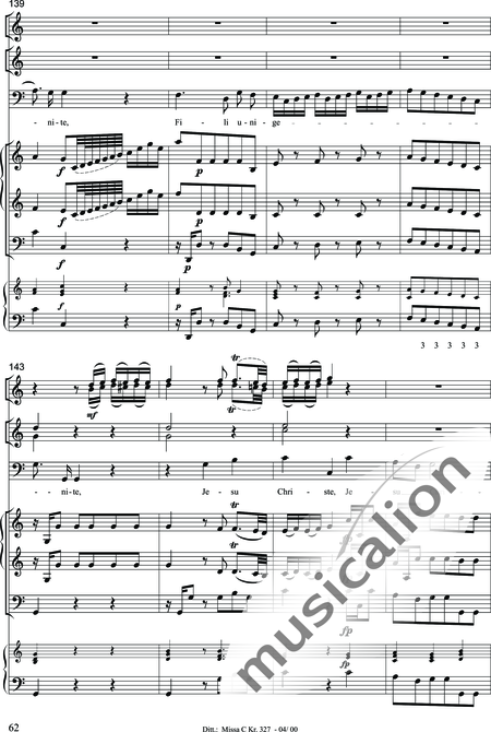 Dittersdorf, Karl Ditters von: "Solemn Mass" in C - Solo>sop/alt/ten/bass+Choir>SATB+Oboe 2+Bassoon+Hn2+[Org+Cnt]+[Vln2+Vla2+Vlc+Db]:62