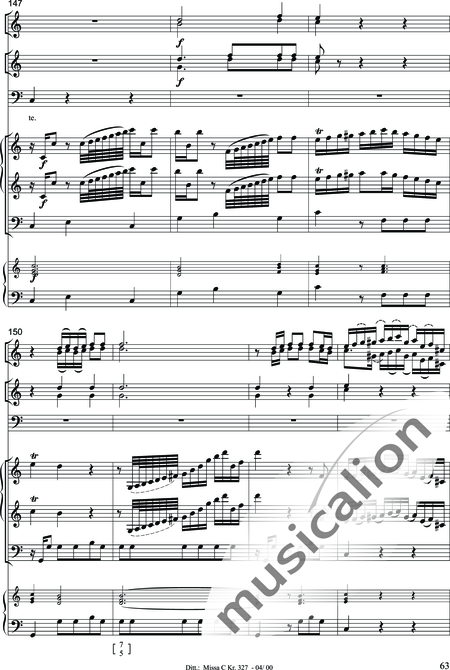 Dittersdorf, Karl Ditters von: "Solemn Mass" in C - Solo>sop/alt/ten/bass+Choir>SATB+Oboe 2+Bassoon+Hn2+[Org+Cnt]+[Vln2+Vla2+Vlc+Db]:63
