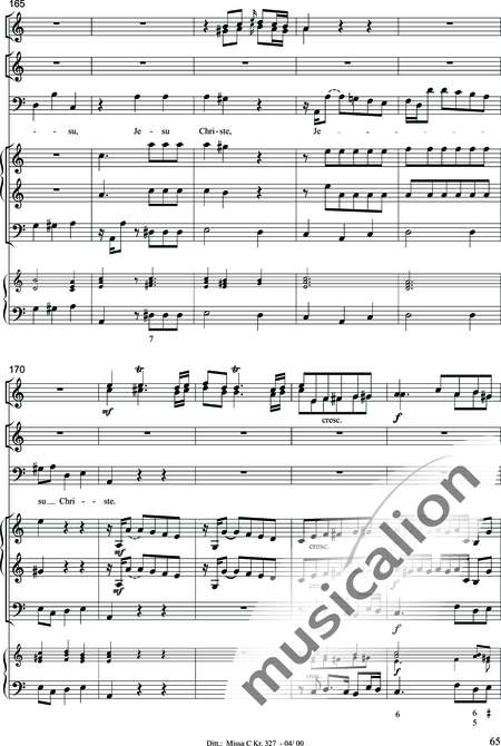 Dittersdorf, Karl Ditters von: "Solemn Mass" in C - Solo>sop/alt/ten/bass+Choir>SATB+Oboe 2+Bassoon+Hn2+[Org+Cnt]+[Vln2+Vla2+Vlc+Db]:65