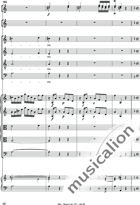 Dittersdorf, Karl Ditters von: "Solemn Mass" in C - Solo>sop/alt/ten/bass+Choir>SATB+Oboe 2+Bassoon+Hn2+[Org+Cnt]+[Vln2+Vla2+Vlc+Db]:68