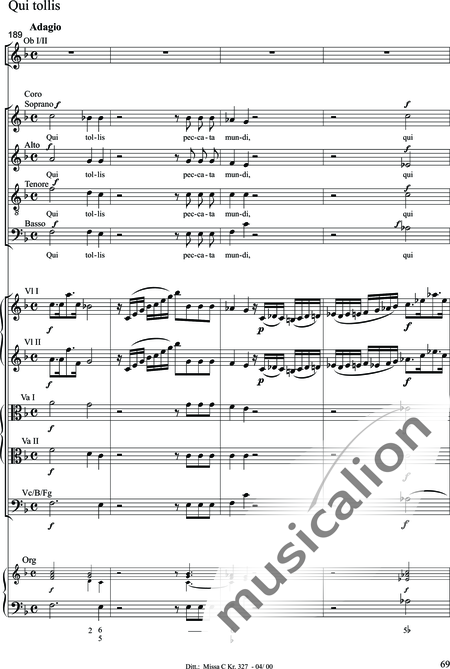 Dittersdorf, Karl Ditters von: "Solemn Mass" in C - Solo>sop/alt/ten/bass+Choir>SATB+Oboe 2+Bassoon+Hn2+[Org+Cnt]+[Vln2+Vla2+Vlc+Db]:69