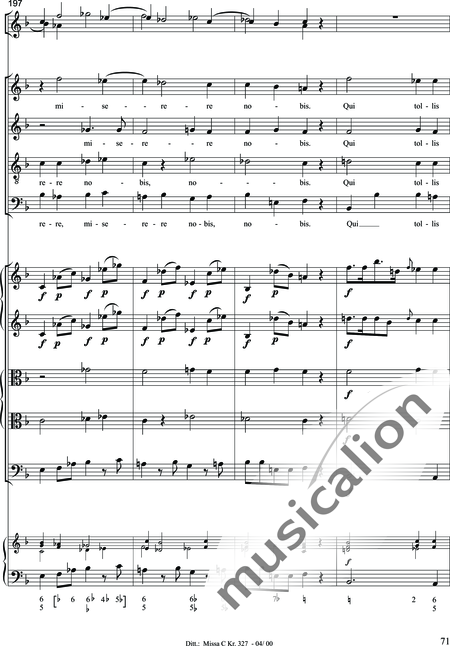 Dittersdorf, Karl Ditters von: "Solemn Mass" in C - Solo>sop/alt/ten/bass+Choir>SATB+Oboe 2+Bassoon+Hn2+[Org+Cnt]+[Vln2+Vla2+Vlc+Db]:71