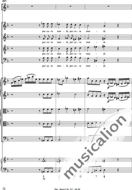 Dittersdorf, Karl Ditters von: "Solemn Mass" in C - Solo>sop/alt/ten/bass+Choir>SATB+Oboe 2+Bassoon+Hn2+[Org+Cnt]+[Vln2+Vla2+Vlc+Db]:72