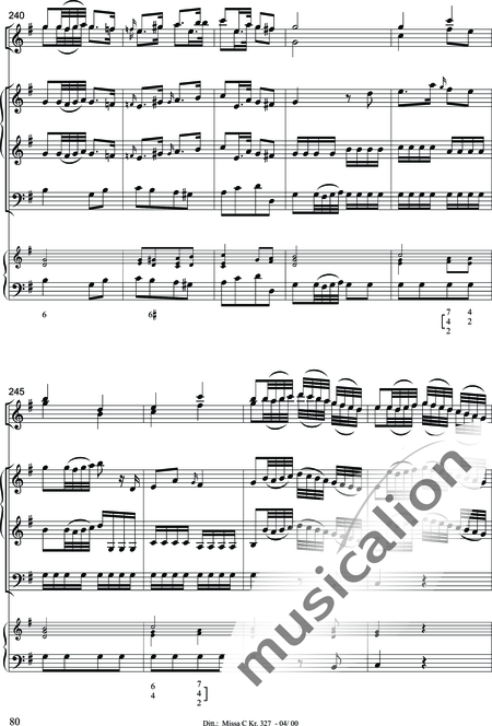 Dittersdorf, Karl Ditters von: "Solemn Mass" in C - Solo>sop/alt/ten/bass+Choir>SATB+Oboe 2+Bassoon+Hn2+[Org+Cnt]+[Vln2+Vla2+Vlc+Db]:80