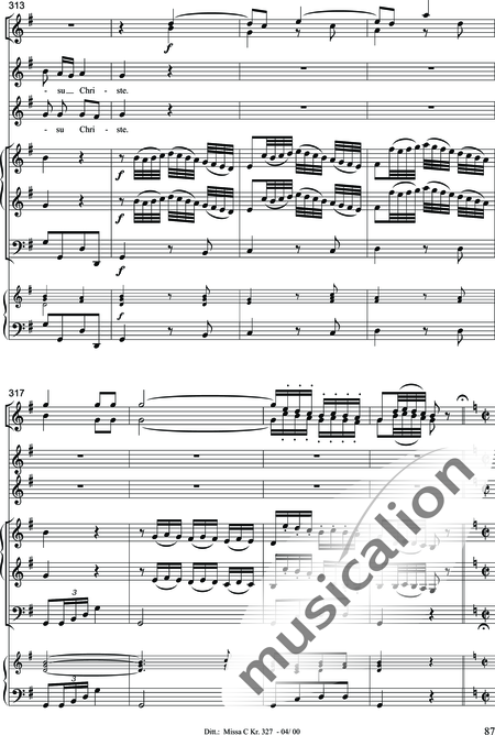 Dittersdorf, Karl Ditters von: "Solemn Mass" in C - Solo>sop/alt/ten/bass+Choir>SATB+Oboe 2+Bassoon+Hn2+[Org+Cnt]+[Vln2+Vla2+Vlc+Db]:87