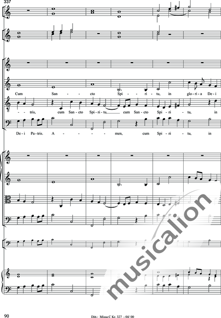 Dittersdorf, Karl Ditters von: "Solemn Mass" in C - Solo>sop/alt/ten/bass+Choir>SATB+Oboe 2+Bassoon+Hn2+[Org+Cnt]+[Vln2+Vla2+Vlc+Db]:90