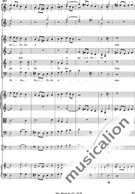 Dittersdorf, Karl Ditters von: "Solemn Mass" in C - Solo>sop/alt/ten/bass+Choir>SATB+Oboe 2+Bassoon+Hn2+[Org+Cnt]+[Vln2+Vla2+Vlc+Db]:93