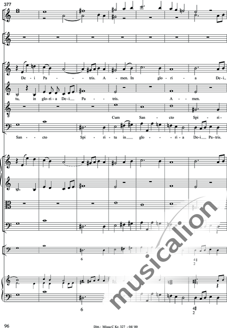 Dittersdorf, Karl Ditters von: "Solemn Mass" in C - Solo>sop/alt/ten/bass+Choir>SATB+Oboe 2+Bassoon+Hn2+[Org+Cnt]+[Vln2+Vla2+Vlc+Db]:96
