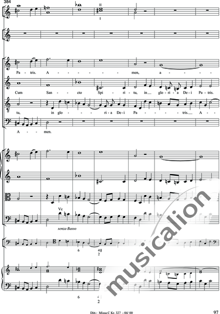 Dittersdorf, Karl Ditters von: "Solemn Mass" in C - Solo>sop/alt/ten/bass+Choir>SATB+Oboe 2+Bassoon+Hn2+[Org+Cnt]+[Vln2+Vla2+Vlc+Db]:97