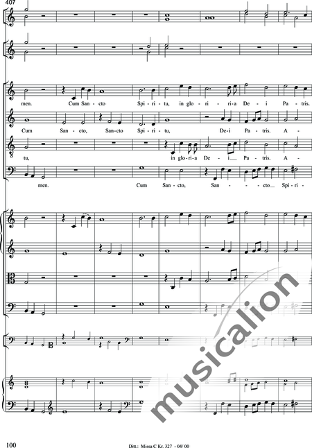 Dittersdorf, Karl Ditters von: "Solemn Mass" in C - Solo>sop/alt/ten/bass+Choir>SATB+Oboe 2+Bassoon+Hn2+[Org+Cnt]+[Vln2+Vla2+Vlc+Db]:100