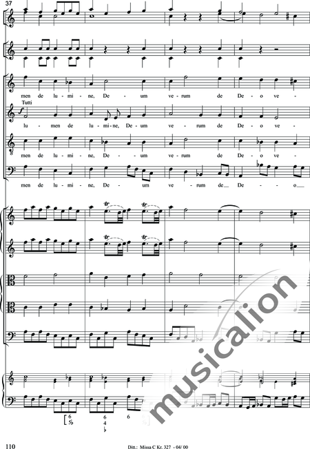 Dittersdorf, Karl Ditters von: "Solemn Mass" in C - Solo>sop/alt/ten/bass+Choir>SATB+Oboe 2+Bassoon+Hn2+[Org+Cnt]+[Vln2+Vla2+Vlc+Db]:110
