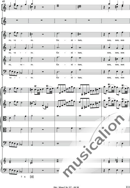 Dittersdorf, Karl Ditters von: "Solemn Mass" in C - Solo>sop/alt/ten/bass+Choir>SATB+Oboe 2+Bassoon+Hn2+[Org+Cnt]+[Vln2+Vla2+Vlc+Db]:111