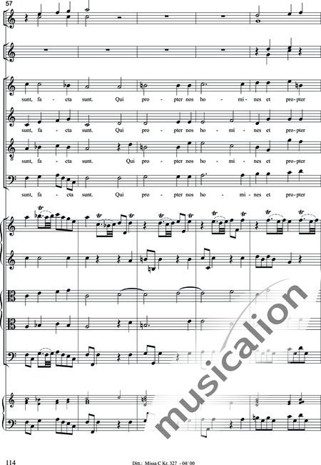 Dittersdorf, Karl Ditters von: "Solemn Mass" in C - Solo>sop/alt/ten/bass+Choir>SATB+Oboe 2+Bassoon+Hn2+[Org+Cnt]+[Vln2+Vla2+Vlc+Db]:114