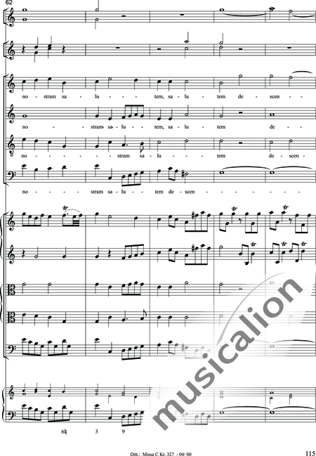 Dittersdorf, Karl Ditters von: "Solemn Mass" in C - Solo>sop/alt/ten/bass+Choir>SATB+Oboe 2+Bassoon+Hn2+[Org+Cnt]+[Vln2+Vla2+Vlc+Db]:115