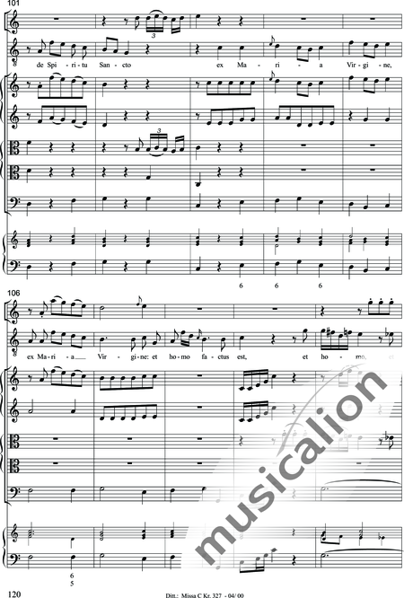 Dittersdorf, Karl Ditters von: "Solemn Mass" in C - Solo>sop/alt/ten/bass+Choir>SATB+Oboe 2+Bassoon+Hn2+[Org+Cnt]+[Vln2+Vla2+Vlc+Db]:120