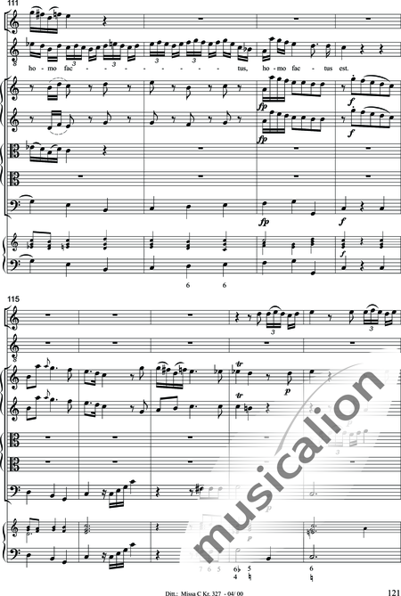 Dittersdorf, Karl Ditters von: "Solemn Mass" in C - Solo>sop/alt/ten/bass+Choir>SATB+Oboe 2+Bassoon+Hn2+[Org+Cnt]+[Vln2+Vla2+Vlc+Db]:121