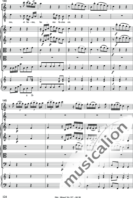 Dittersdorf, Karl Ditters von: "Solemn Mass" in C - Solo>sop/alt/ten/bass+Choir>SATB+Oboe 2+Bassoon+Hn2+[Org+Cnt]+[Vln2+Vla2+Vlc+Db]:124