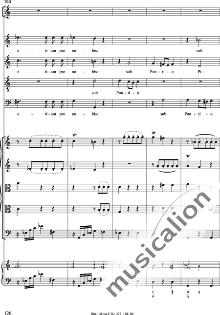 Dittersdorf, Karl Ditters von: "Solemn Mass" in C - Solo>sop/alt/ten/bass+Choir>SATB+Oboe 2+Bassoon+Hn2+[Org+Cnt]+[Vln2+Vla2+Vlc+Db]:126