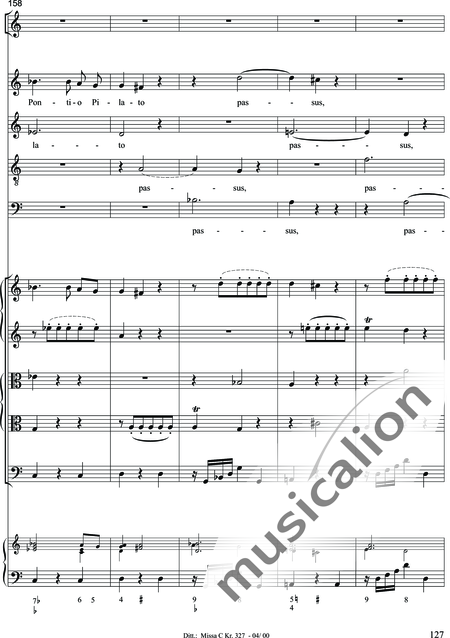 Dittersdorf, Karl Ditters von: "Solemn Mass" in C - Solo>sop/alt/ten/bass+Choir>SATB+Oboe 2+Bassoon+Hn2+[Org+Cnt]+[Vln2+Vla2+Vlc+Db]:127