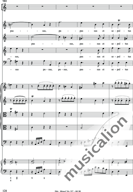 Dittersdorf, Karl Ditters von: "Solemn Mass" in C - Solo>sop/alt/ten/bass+Choir>SATB+Oboe 2+Bassoon+Hn2+[Org+Cnt]+[Vln2+Vla2+Vlc+Db]:128