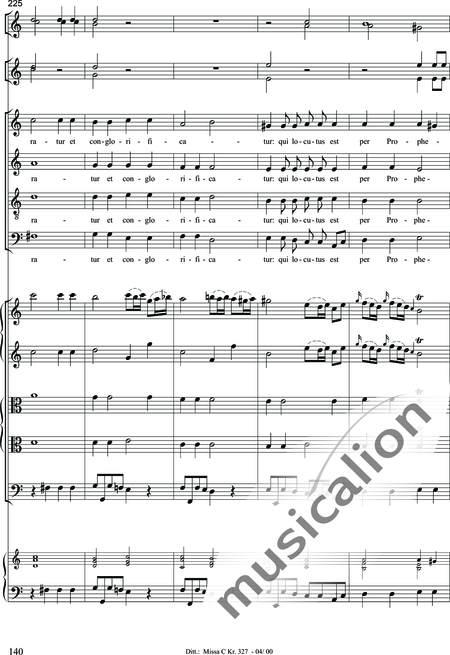 Dittersdorf, Karl Ditters von: "Solemn Mass" in C - Solo>sop/alt/ten/bass+Choir>SATB+Oboe 2+Bassoon+Hn2+[Org+Cnt]+[Vln2+Vla2+Vlc+Db]:140