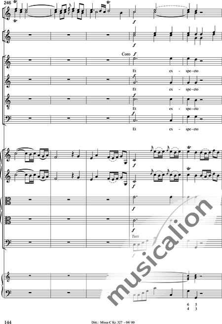 Dittersdorf, Karl Ditters von: "Solemn Mass" in C - Solo>sop/alt/ten/bass+Choir>SATB+Oboe 2+Bassoon+Hn2+[Org+Cnt]+[Vln2+Vla2+Vlc+Db]:144