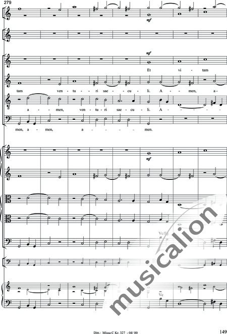 Dittersdorf, Karl Ditters von: "Solemn Mass" in C - Solo>sop/alt/ten/bass+Choir>SATB+Oboe 2+Bassoon+Hn2+[Org+Cnt]+[Vln2+Vla2+Vlc+Db]:149