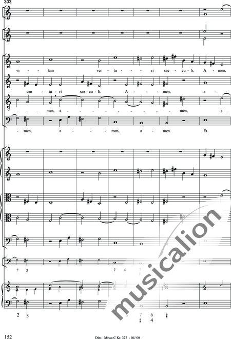 Dittersdorf, Karl Ditters von: "Solemn Mass" in C - Solo>sop/alt/ten/bass+Choir>SATB+Oboe 2+Bassoon+Hn2+[Org+Cnt]+[Vln2+Vla2+Vlc+Db]:152
