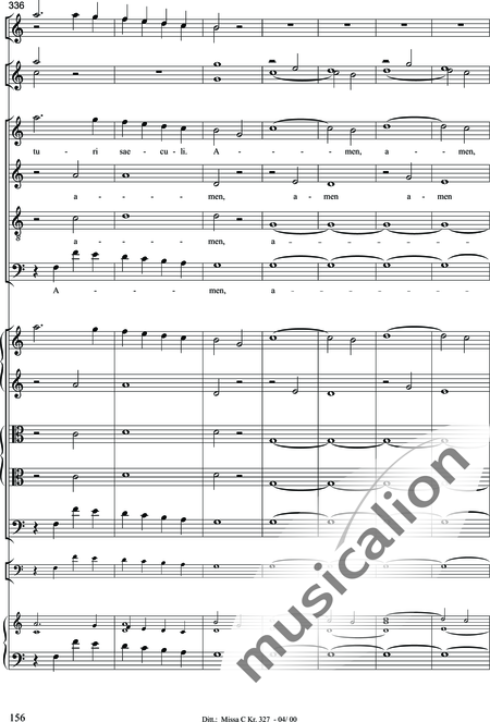 Dittersdorf, Karl Ditters von: "Solemn Mass" in C - Solo>sop/alt/ten/bass+Choir>SATB+Oboe 2+Bassoon+Hn2+[Org+Cnt]+[Vln2+Vla2+Vlc+Db]:156