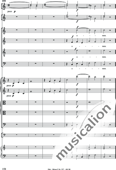 Dittersdorf, Karl Ditters von: "Solemn Mass" in C - Solo>sop/alt/ten/bass+Choir>SATB+Oboe 2+Bassoon+Hn2+[Org+Cnt]+[Vln2+Vla2+Vlc+Db]:158