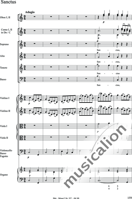 Dittersdorf, Karl Ditters von: "Solemn Mass" in C - Solo>sop/alt/ten/bass+Choir>SATB+Oboe 2+Bassoon+Hn2+[Org+Cnt]+[Vln2+Vla2+Vlc+Db]:159