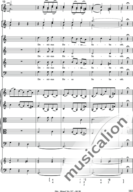 Dittersdorf, Karl Ditters von: "Solemn Mass" in C - Solo>sop/alt/ten/bass+Choir>SATB+Oboe 2+Bassoon+Hn2+[Org+Cnt]+[Vln2+Vla2+Vlc+Db]:161