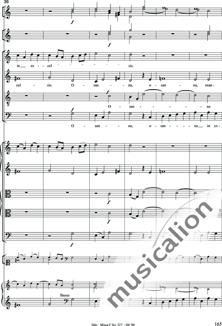 Dittersdorf, Karl Ditters von: "Solemn Mass" in C - Solo>sop/alt/ten/bass+Choir>SATB+Oboe 2+Bassoon+Hn2+[Org+Cnt]+[Vln2+Vla2+Vlc+Db]:165