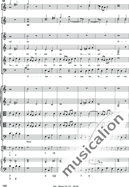 Dittersdorf, Karl Ditters von: "Solemn Mass" in C - Solo>sop/alt/ten/bass+Choir>SATB+Oboe 2+Bassoon+Hn2+[Org+Cnt]+[Vln2+Vla2+Vlc+Db]:180