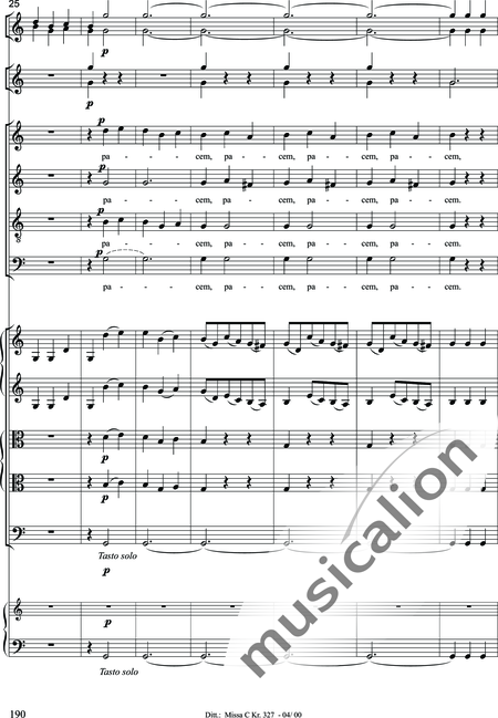 Dittersdorf, Karl Ditters von: "Solemn Mass" in C - Solo>sop/alt/ten/bass+Choir>SATB+Oboe 2+Bassoon+Hn2+[Org+Cnt]+[Vln2+Vla2+Vlc+Db]:190