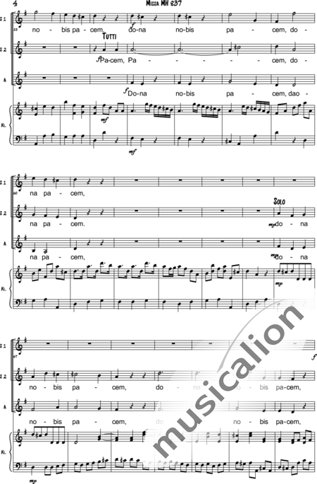 Haydn, (Johann) Michael: Agnus Dei - Solo>sop/alt+Choir>SSA+Pf:4