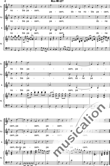 Haydn, (Johann) Michael: Agnus Dei - Solo>sop/alt+Choir>SSA+Pf:8